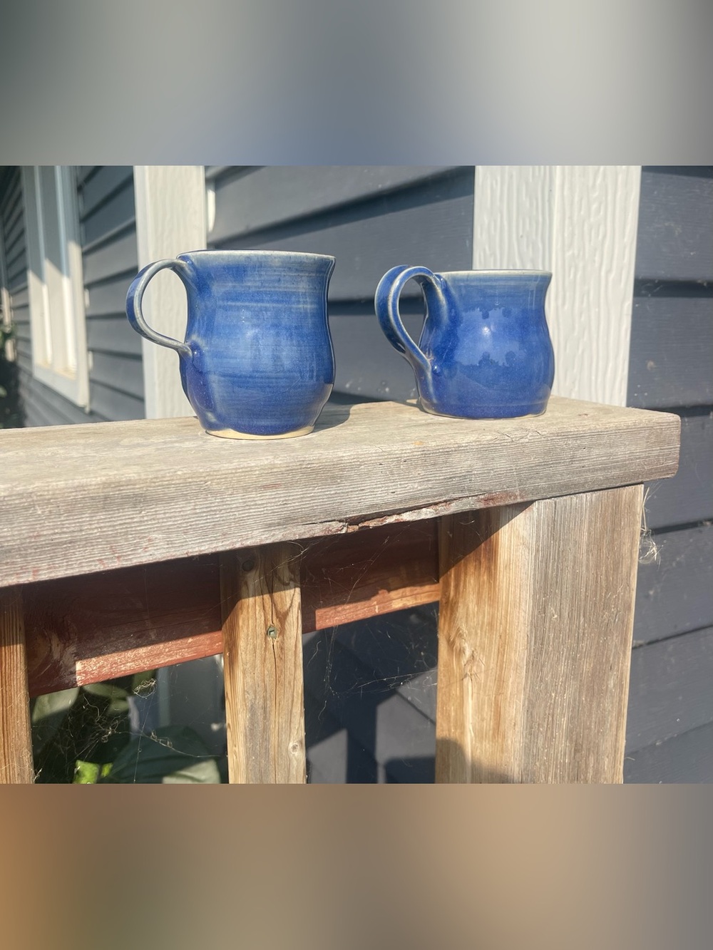 Handcrafted Blue Pottery Ceramic Mugs - Set of 2